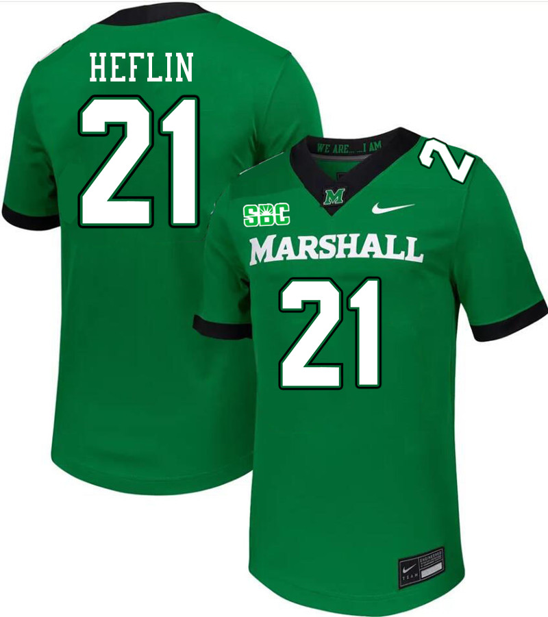 Men #21 Ashton Heflin Marshall Thundering Herd SBC Conference College Football Jerseys Stitched-Gree